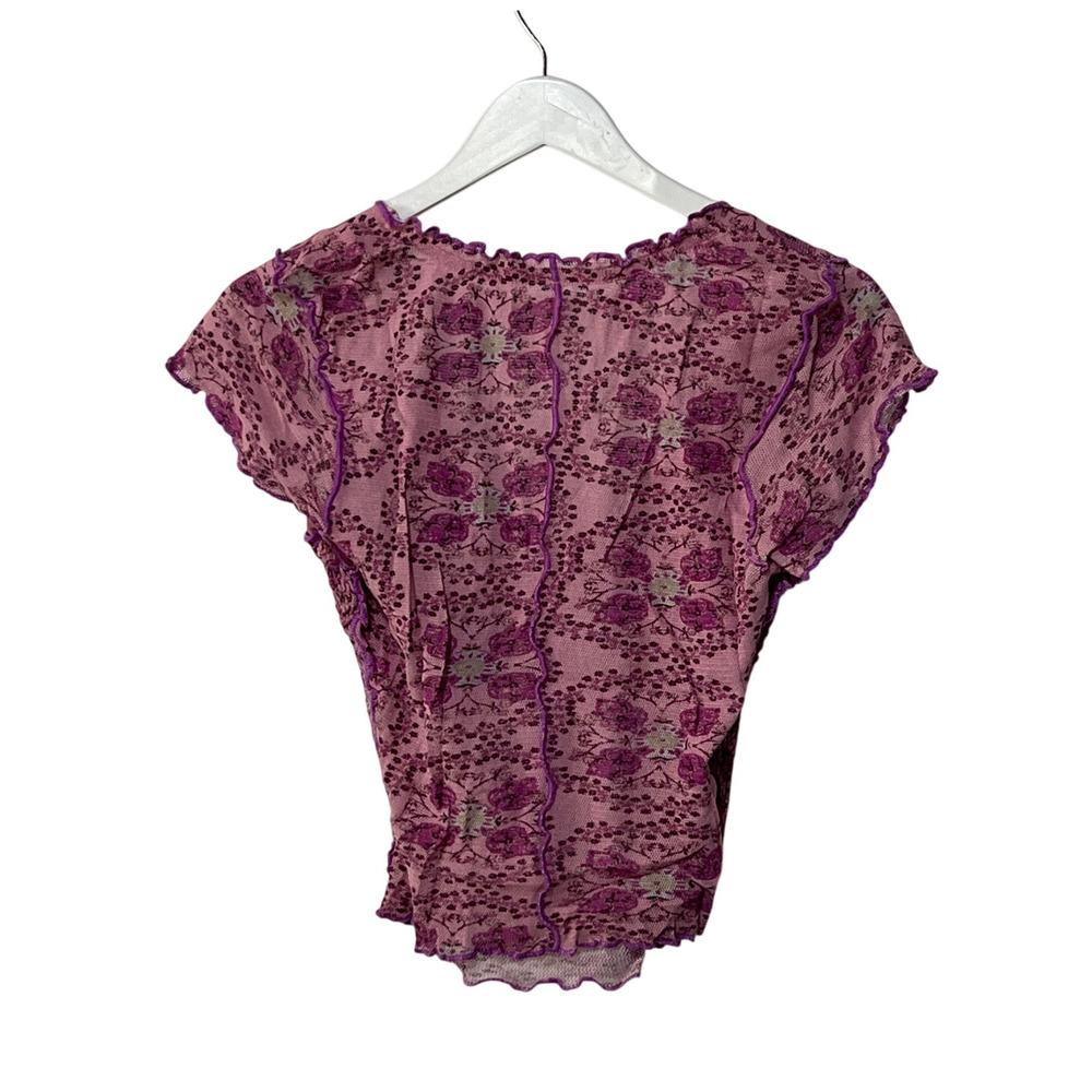 Free People Pink Floral Mesh Short Sleeve Tee - Picture 5 of 13